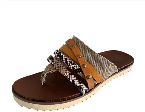 2025 New Women's Summer Sandals Casual Snake Pattern Color Matching Flip-Flops Leather Braided Strap Beach