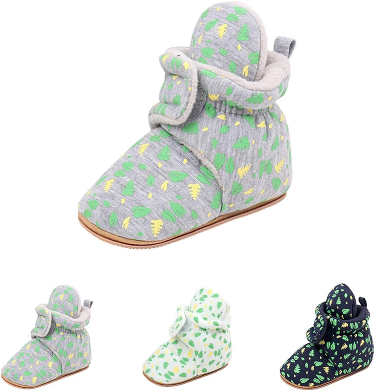 Baby Boys Girls Cozy Booties Toddle Leaves Pattern House Slippers Indoor Soft Sole Fleece Faux  Lined Shoes
