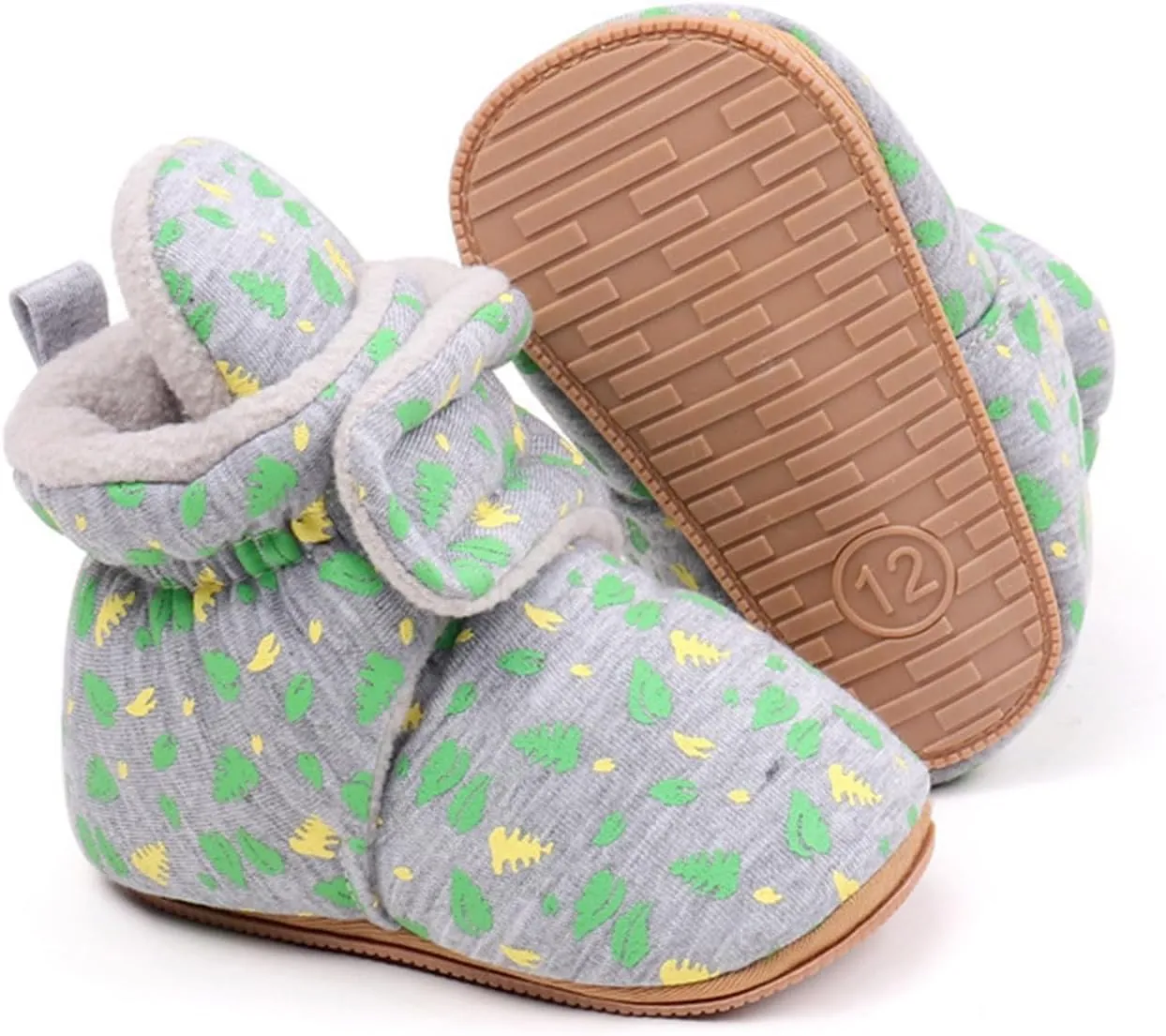 Baby Boys Girls Cozy Booties Toddle Leaves Pattern House Slippers Indoor Soft Sole Fleece Faux  Lined Shoes