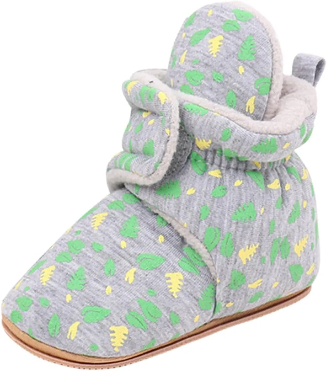 Baby Boys Girls Cozy Booties Toddle Leaves Pattern House Slippers Indoor Soft Sole Fleece Faux  Lined Shoes