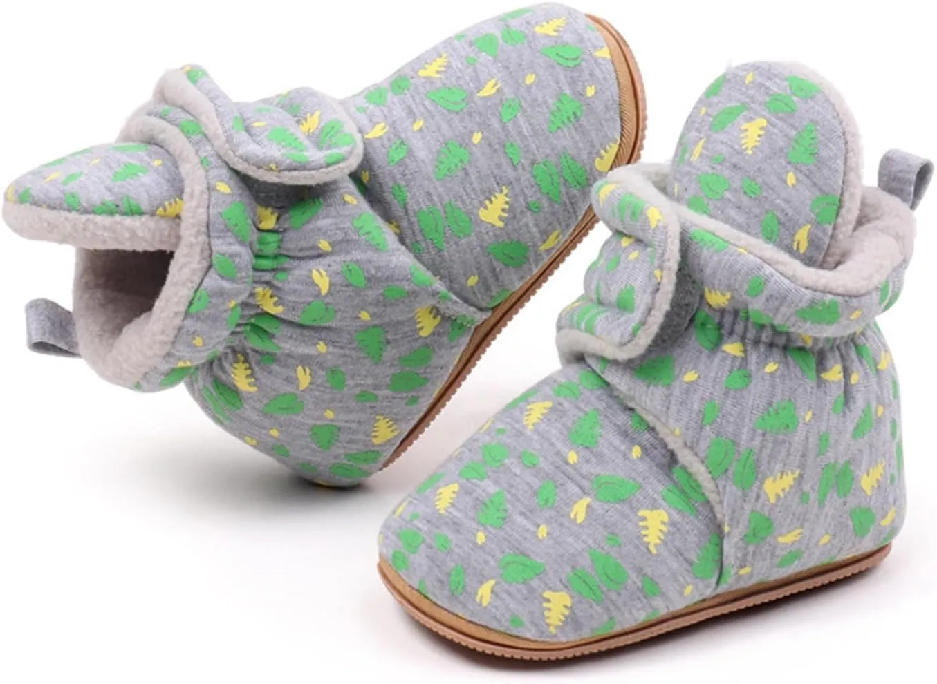 Baby Boys Girls Cozy Booties Toddle Leaves Pattern House Slippers Indoor Soft Sole Fleece Faux  Lined Shoes