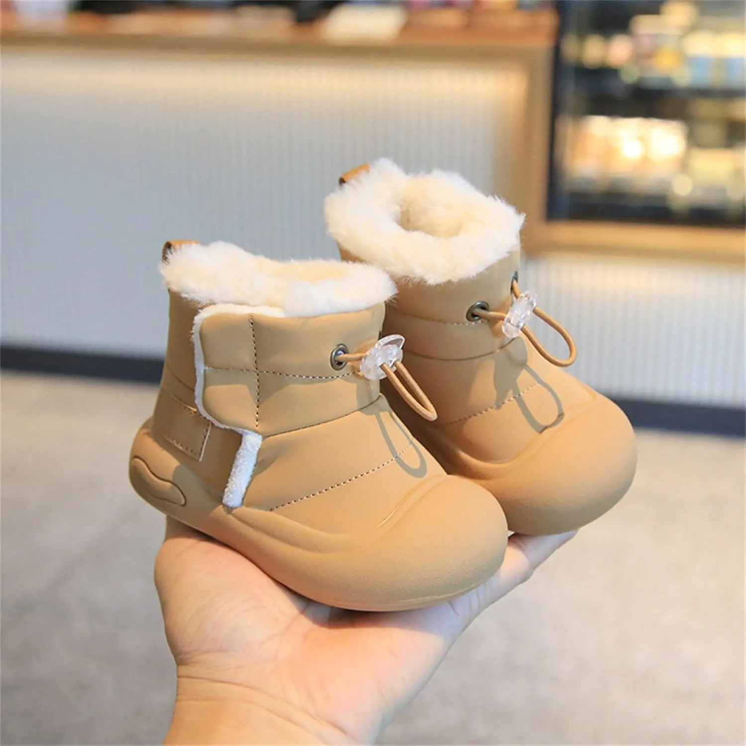 Baby Infant Fuzzy Snow Rubber Booties Cotton Soft Shoes Toddler Winter Warm Thick Boots Outdoor Ski Comfy Non Slip