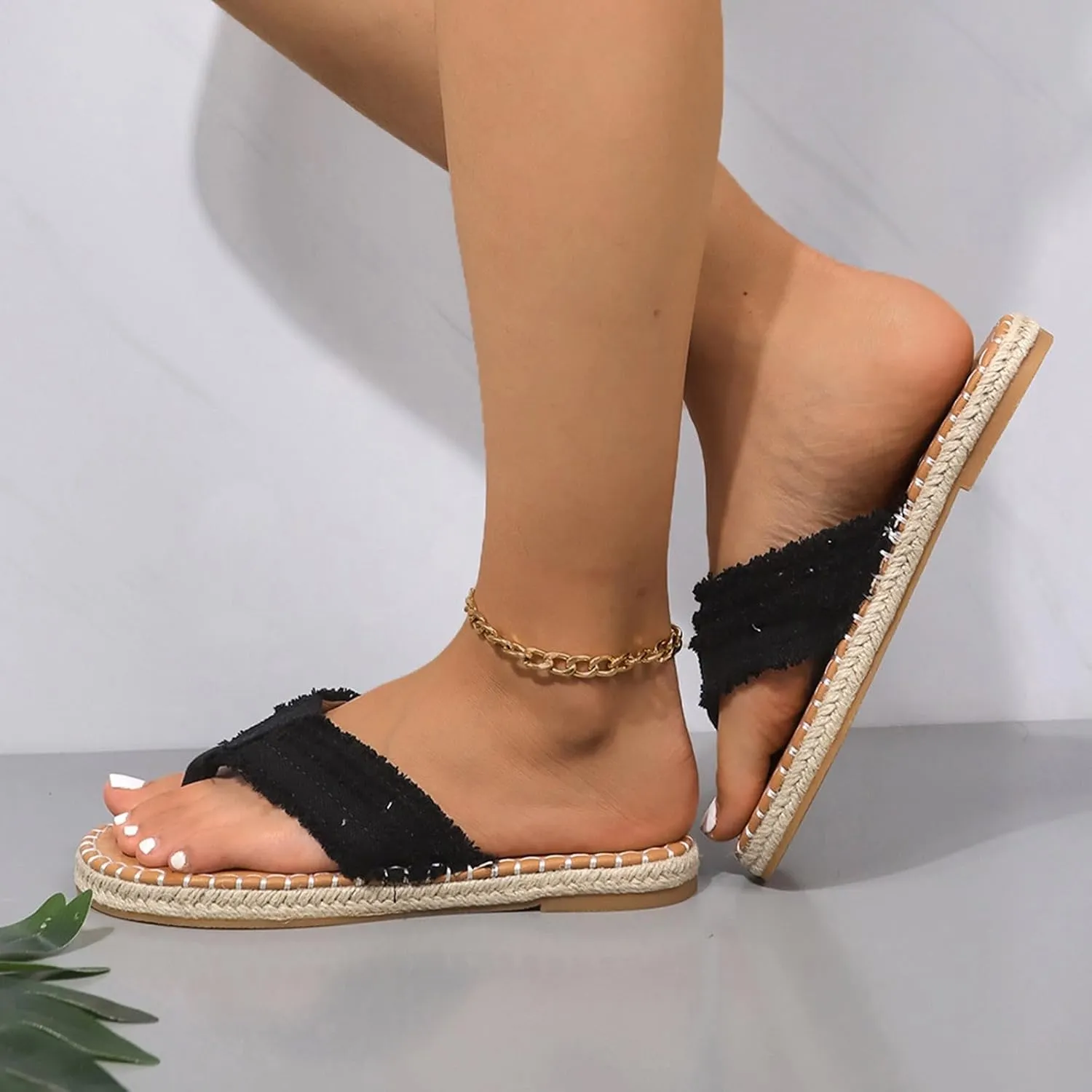 Espadrille Sandals for Women Flat Breathable Clip Toe Flip Flops Summer Boho Beach Slippers Slip On Fisherman Sandals