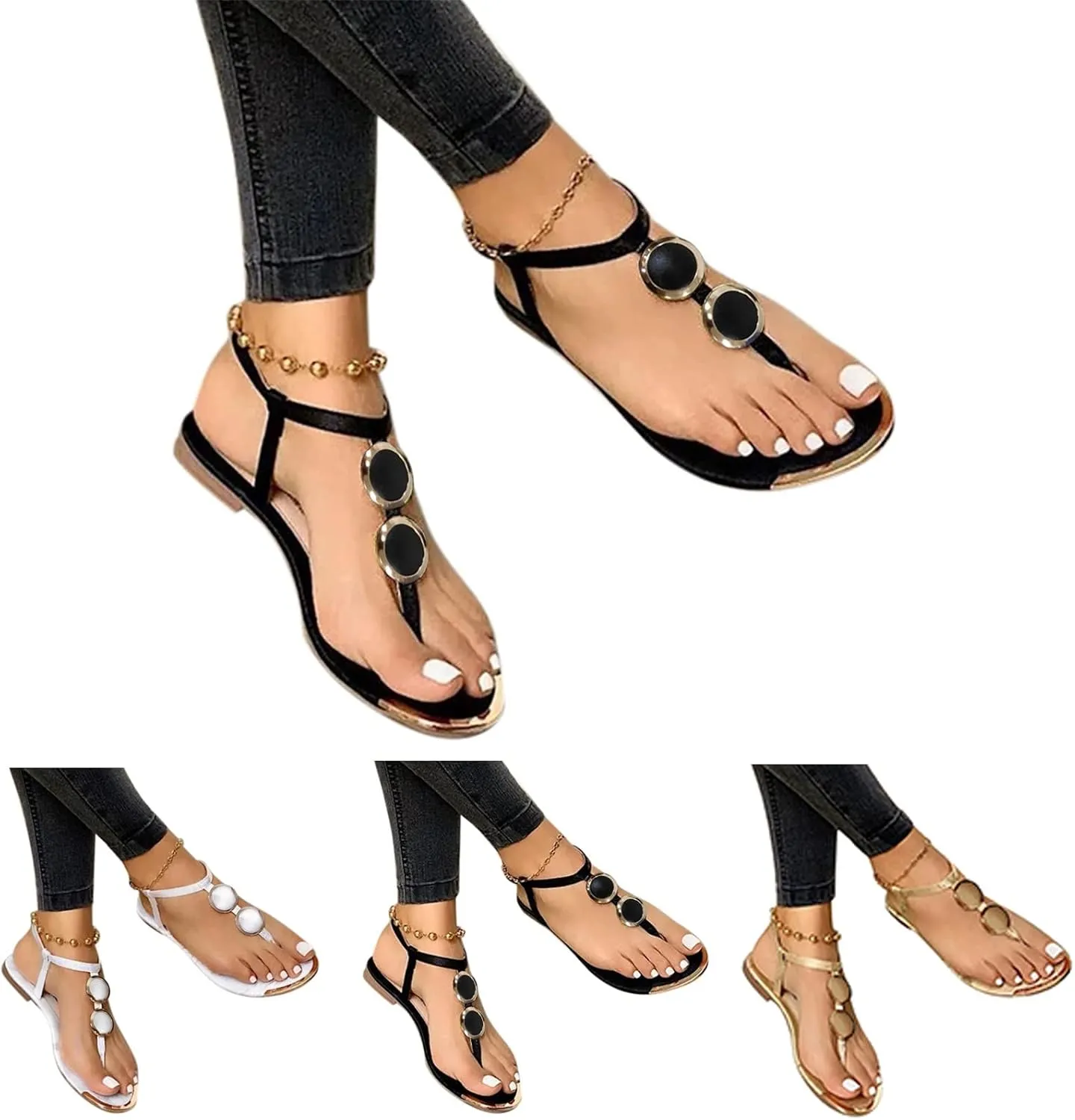 Flip Flops Sandals for Women Summer Beach Flat Sandals Casual Elastic Ankle Strap Flip Flop Comfy Walking Shoes