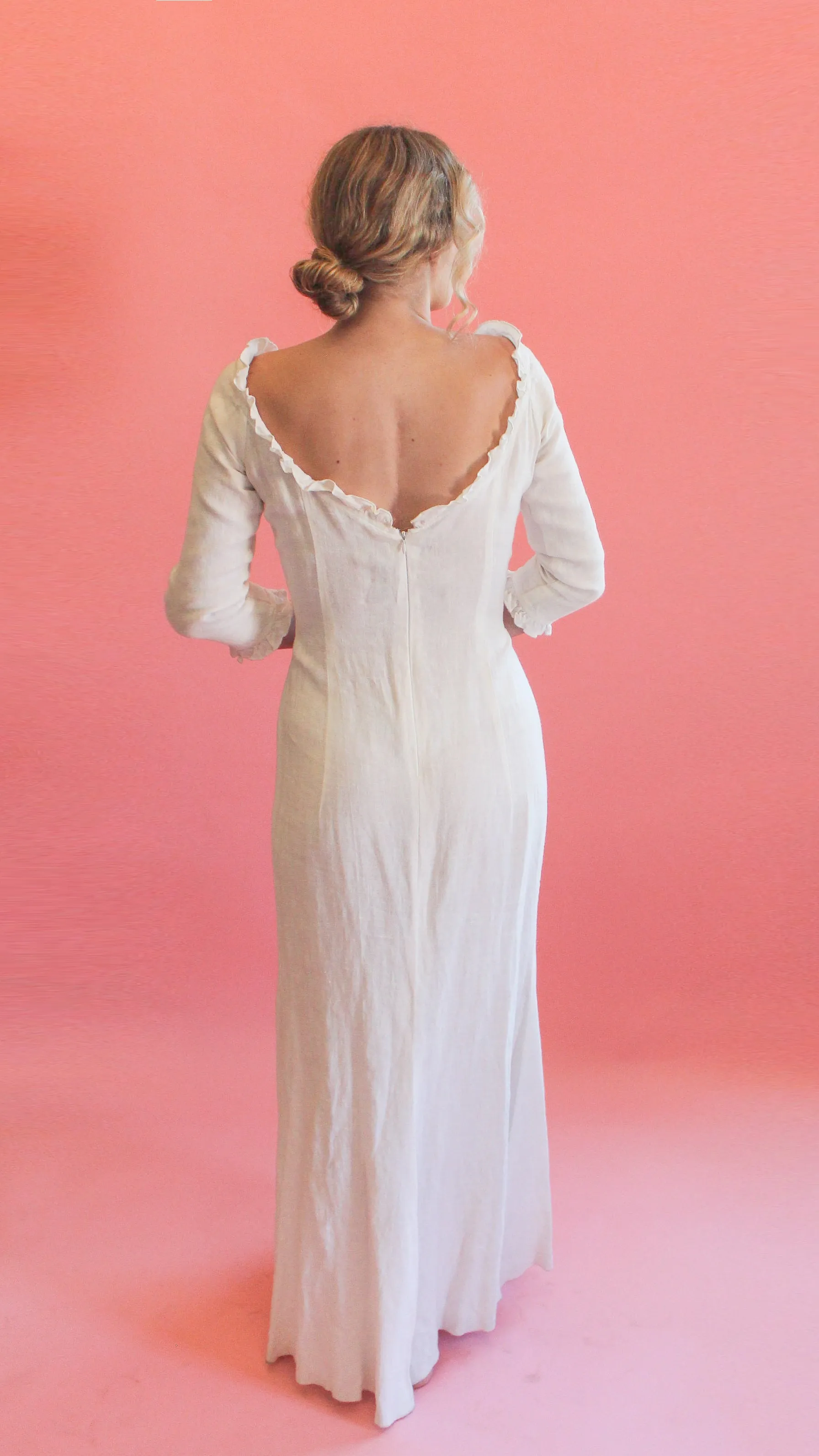 Jane Booke Linen Ruffle Gown