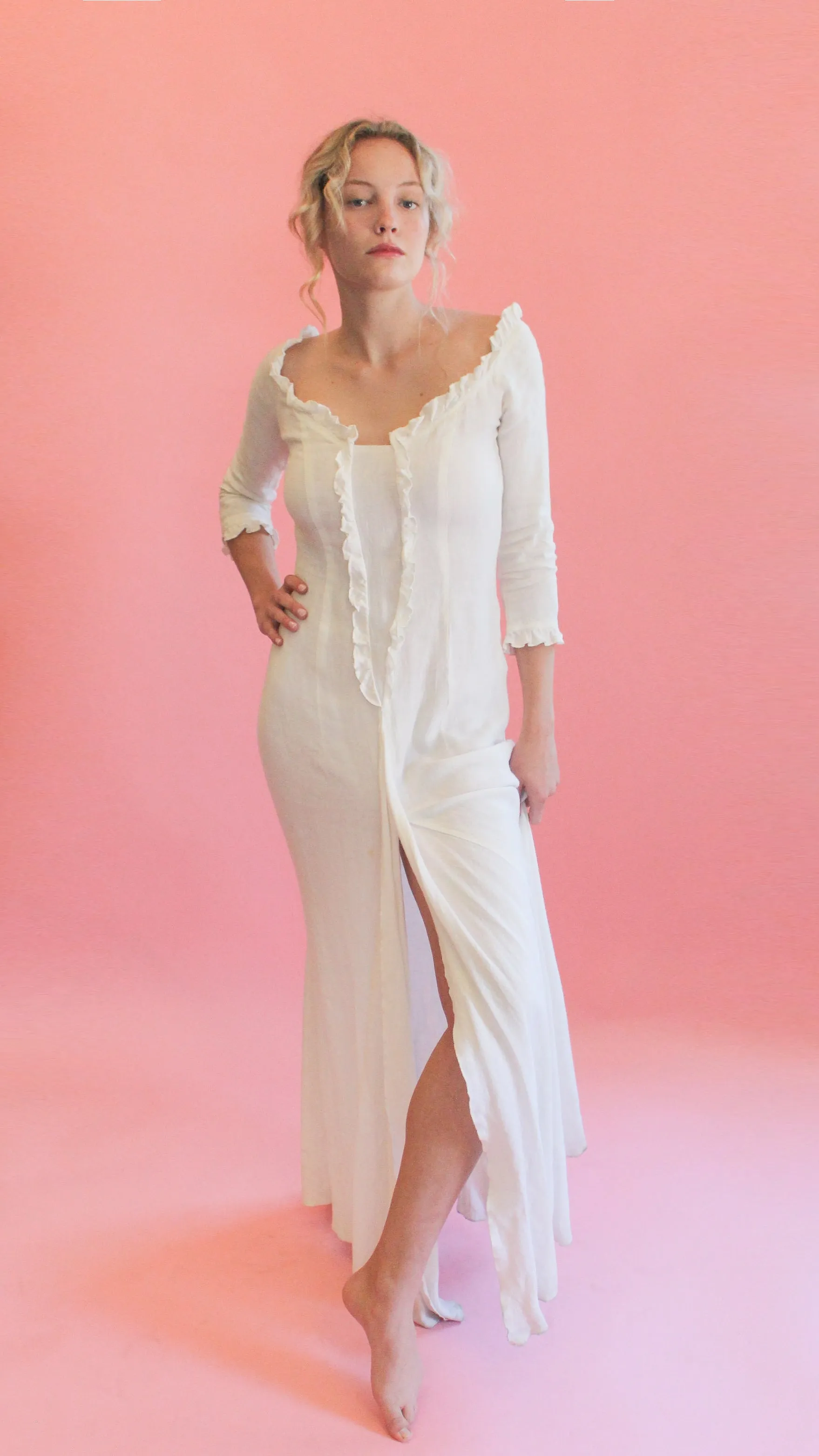 Jane Booke Linen Ruffle Gown