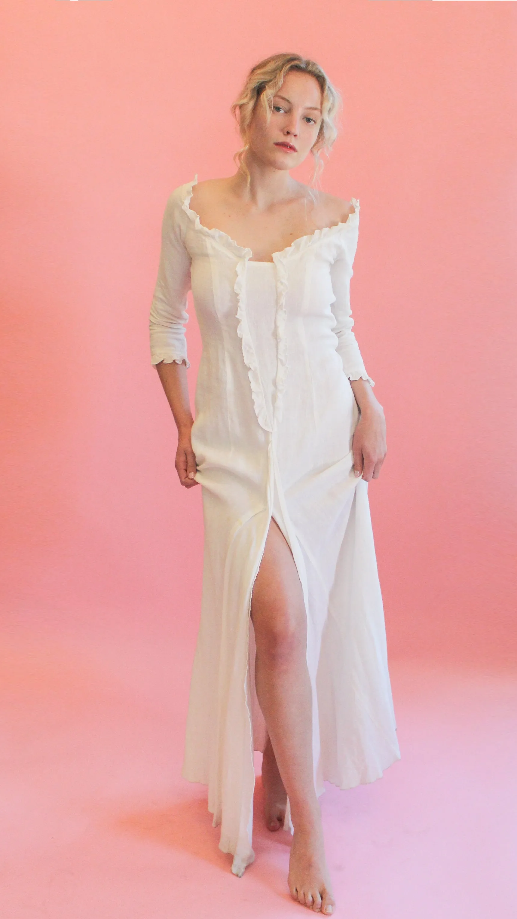 Jane Booke Linen Ruffle Gown