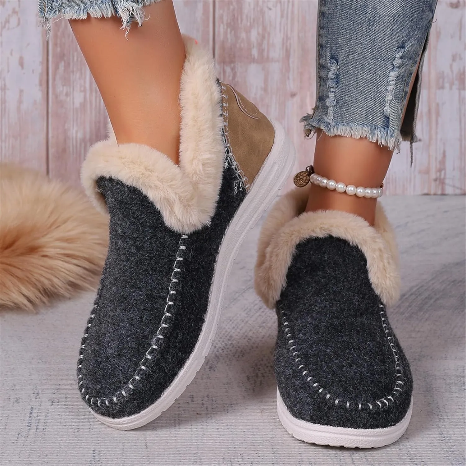 Lausiuoe Boots For Women Ankle Booties Warm Snow Winter Boots Fur Lined Casual Fashion Trendy Anti-Slip Loafers Shoes 2024