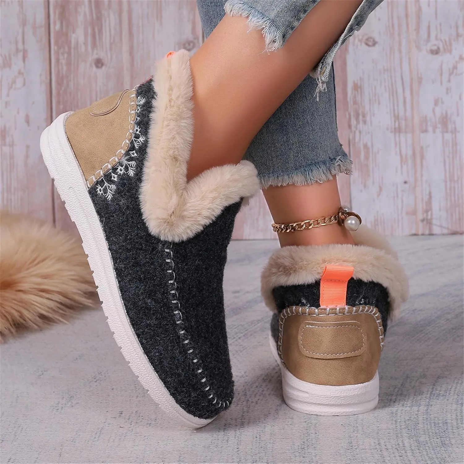 Lausiuoe Boots For Women Ankle Booties Warm Snow Winter Boots Fur Lined Casual Fashion Trendy Anti-Slip Loafers Shoes 2024