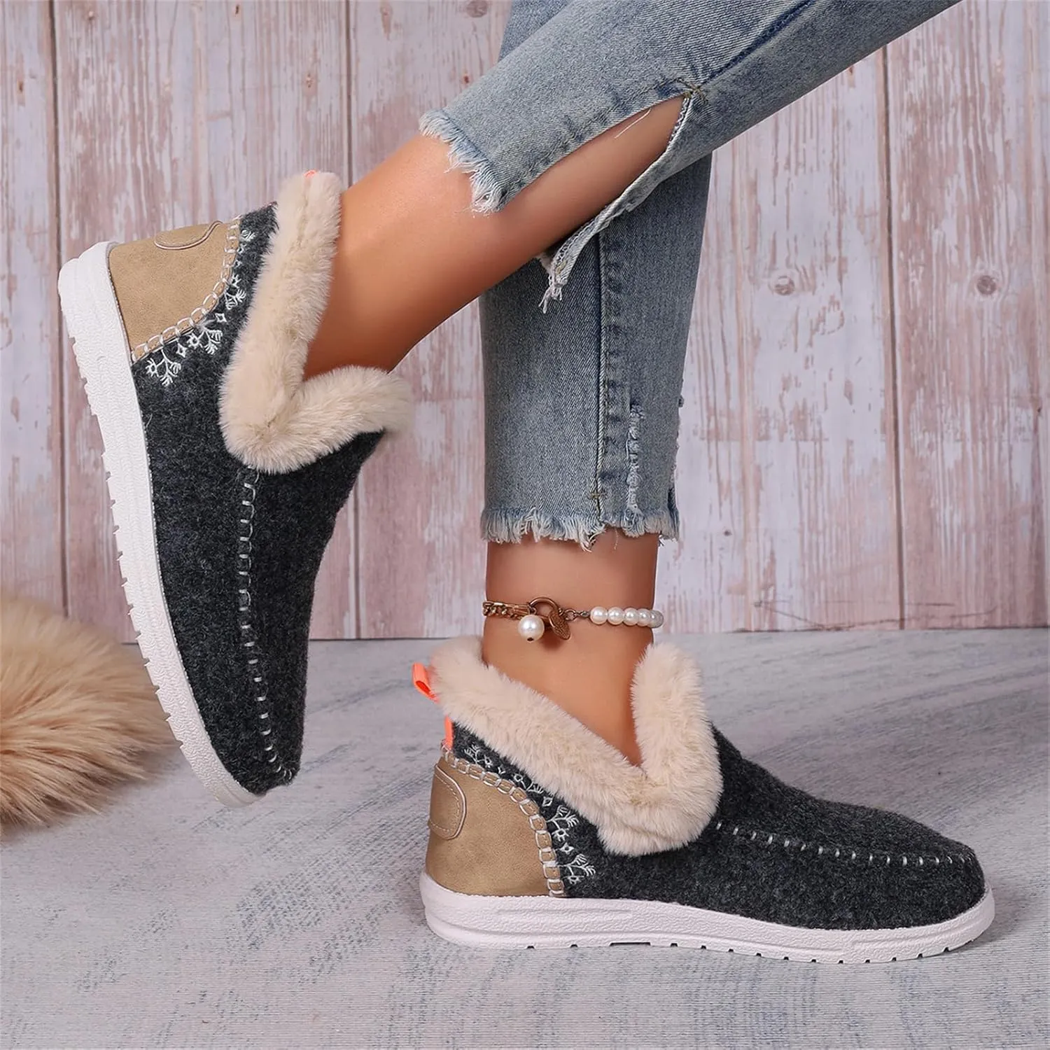 Lausiuoe Boots For Women Ankle Booties Warm Snow Winter Boots Fur Lined Casual Fashion Trendy Anti-Slip Loafers Shoes 2024