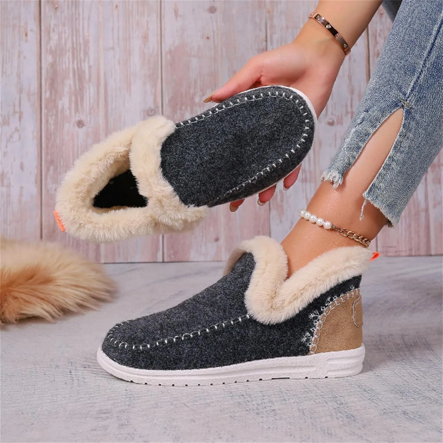 Lausiuoe Boots For Women Ankle Booties Warm Snow Winter Boots Fur Lined Casual Fashion Trendy Anti-Slip Loafers Shoes 2024