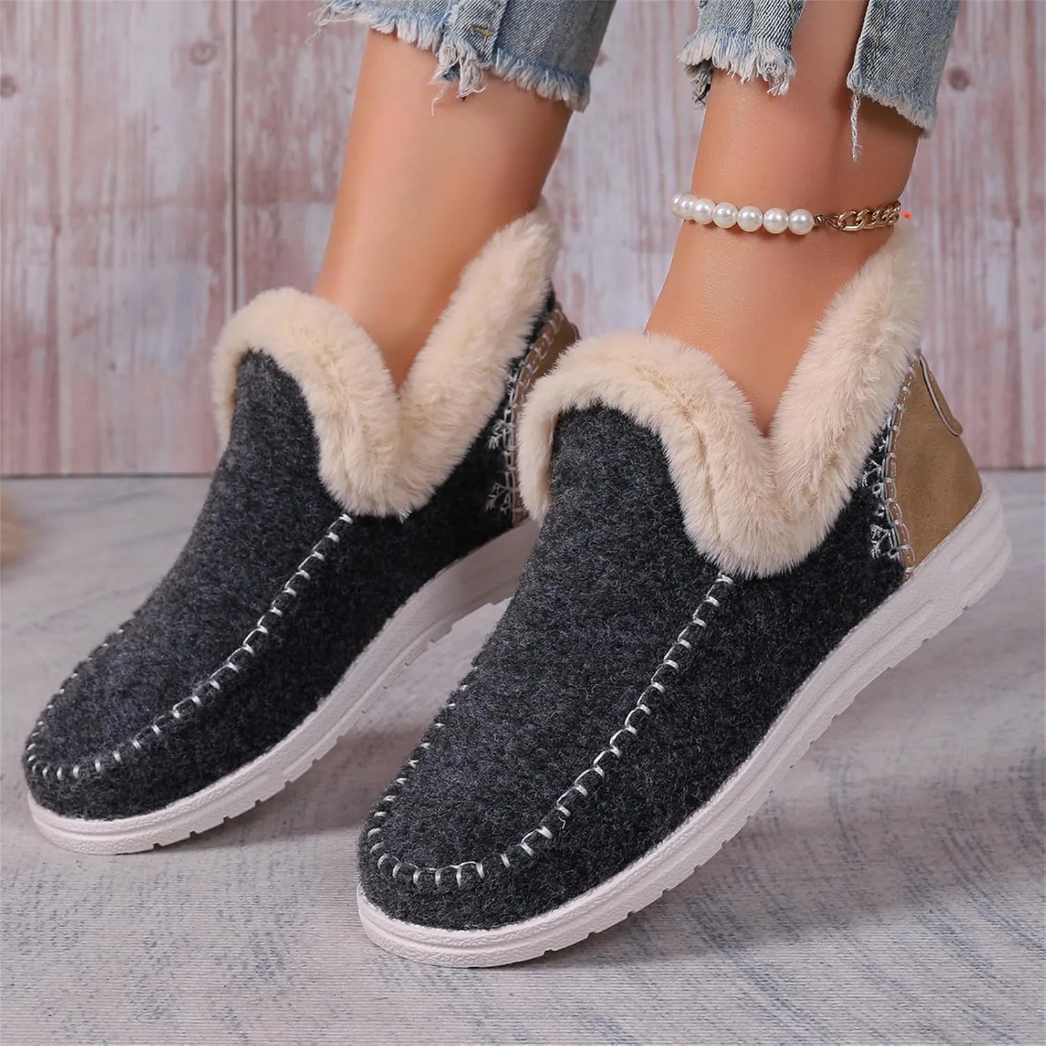 Lausiuoe Boots For Women Ankle Booties Warm Snow Winter Boots Fur Lined Casual Fashion Trendy Anti-Slip Loafers Shoes 2024