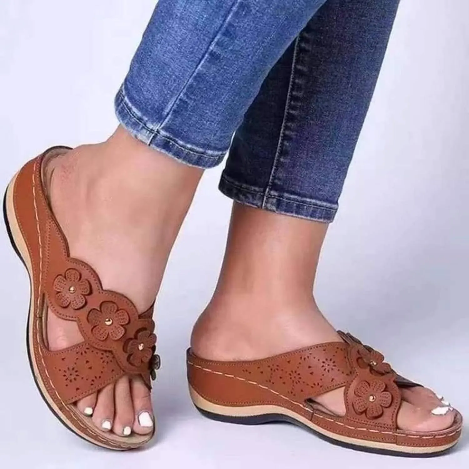 Lausiuoe Orthopedic Sandals For Women Dressy Summer Orthotic Slides Comfy Casual Soft Walking Flip Flops With Arch Support