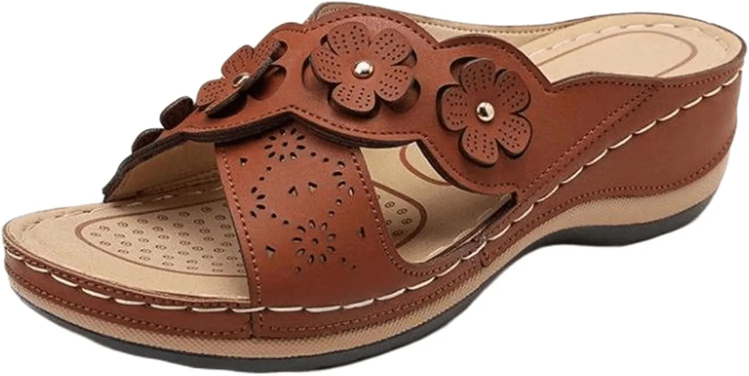 Lausiuoe Orthopedic Sandals For Women Dressy Summer Orthotic Slides Comfy Casual Soft Walking Flip Flops With Arch Support