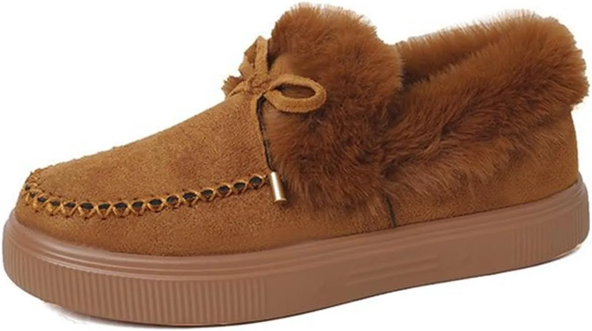 Lausiuoe Winter Fashion Boots For Women 2024 Warm Snow Fuzzy Ankle Booties Flat Cute Silp On Comfortable Casual Loafers Shoes