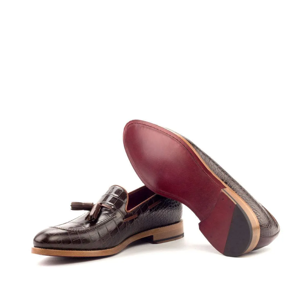 Loafer-Box Calf, Painted Croco, Burgundy, Brown-Wholesale