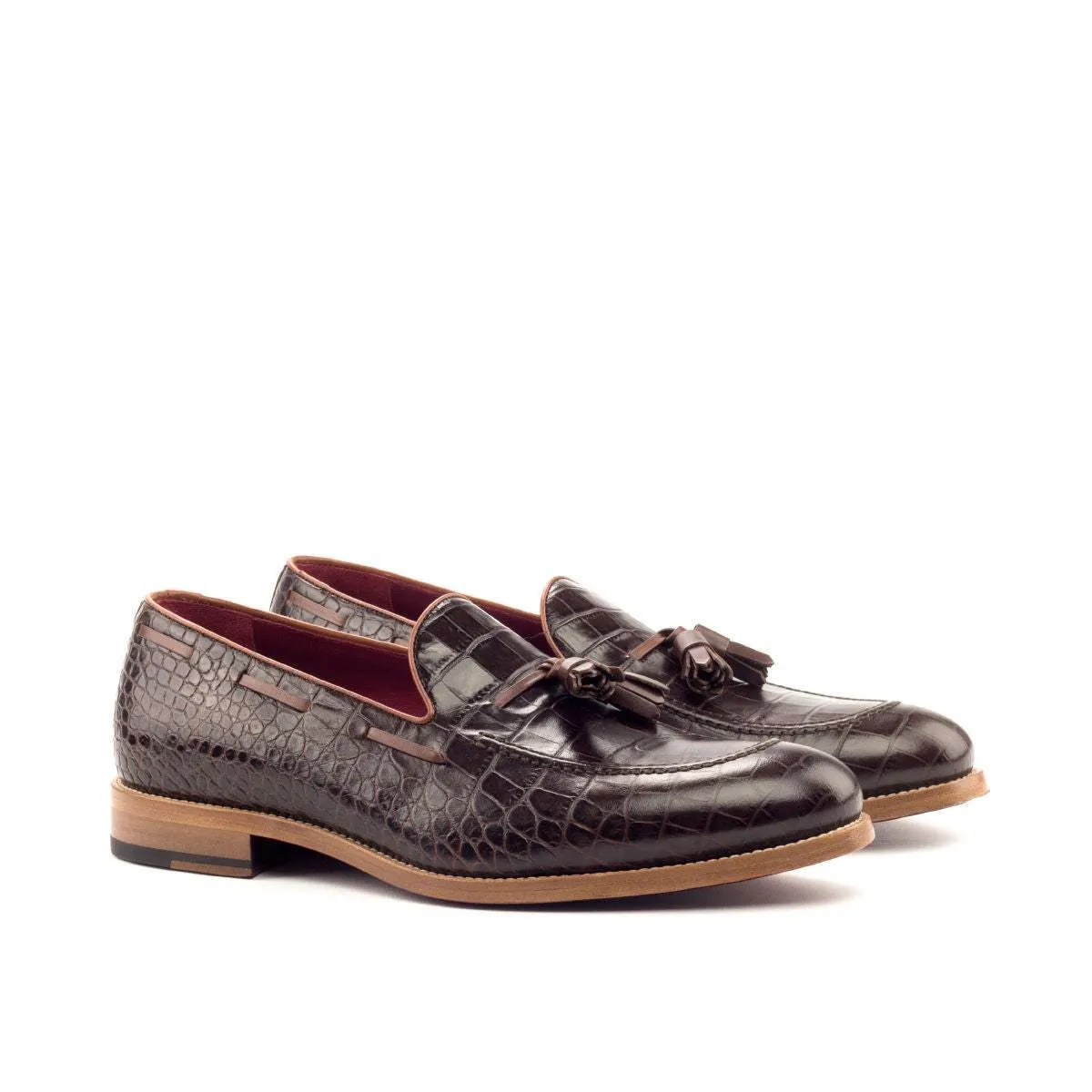 Loafer-Box Calf, Painted Croco, Burgundy, Brown-Wholesale