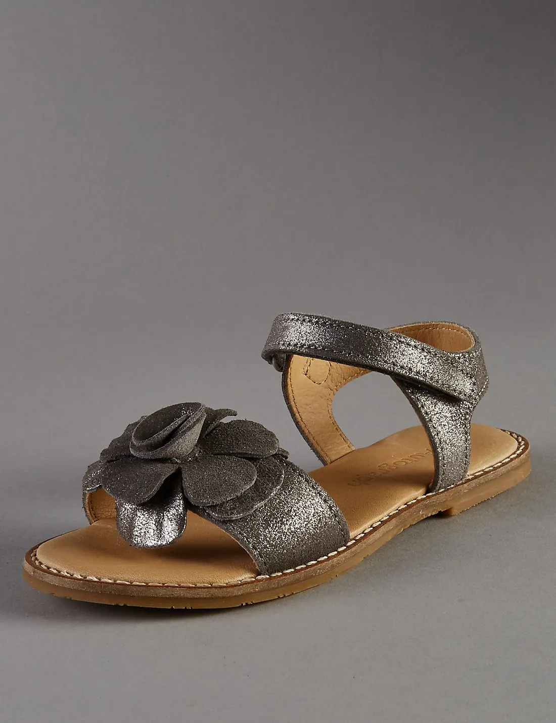 M&S Autograph Girls Leather Sparkle Floral Corsage Sandals