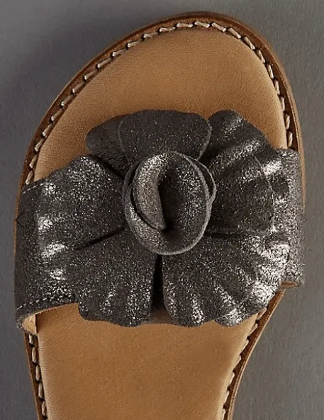 M&S Autograph Girls Leather Sparkle Floral Corsage Sandals
