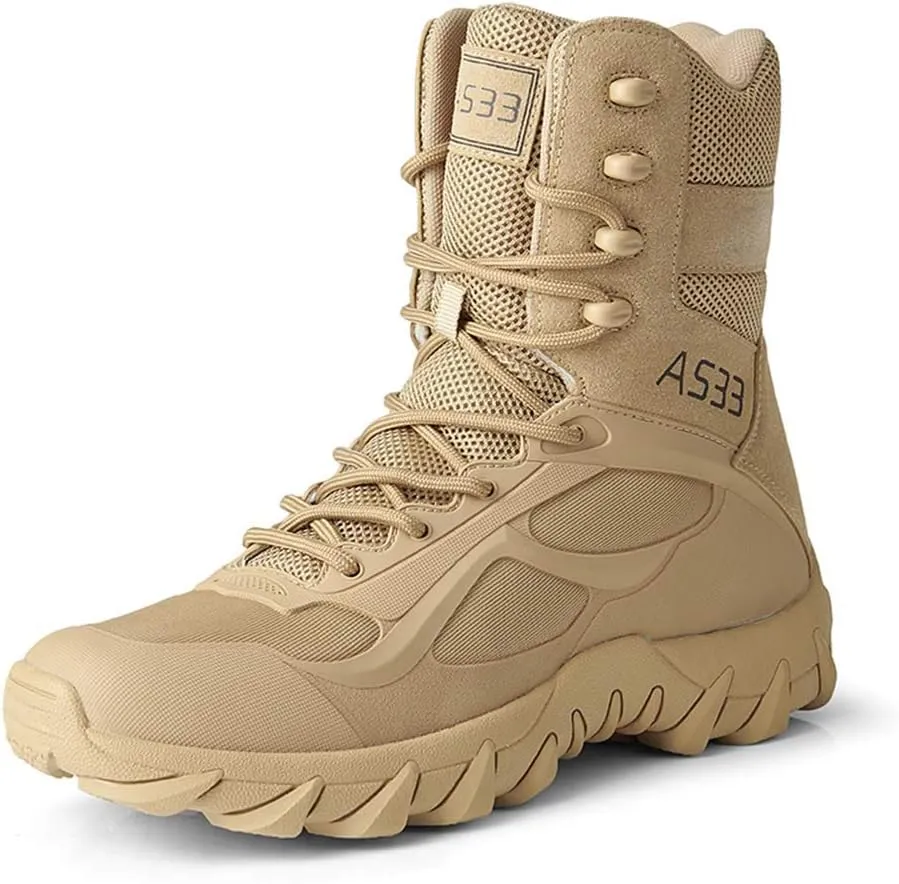 Men's Tactical Ankle Boots: Side Zipper Military Work Boots, Hook & Loop Closure