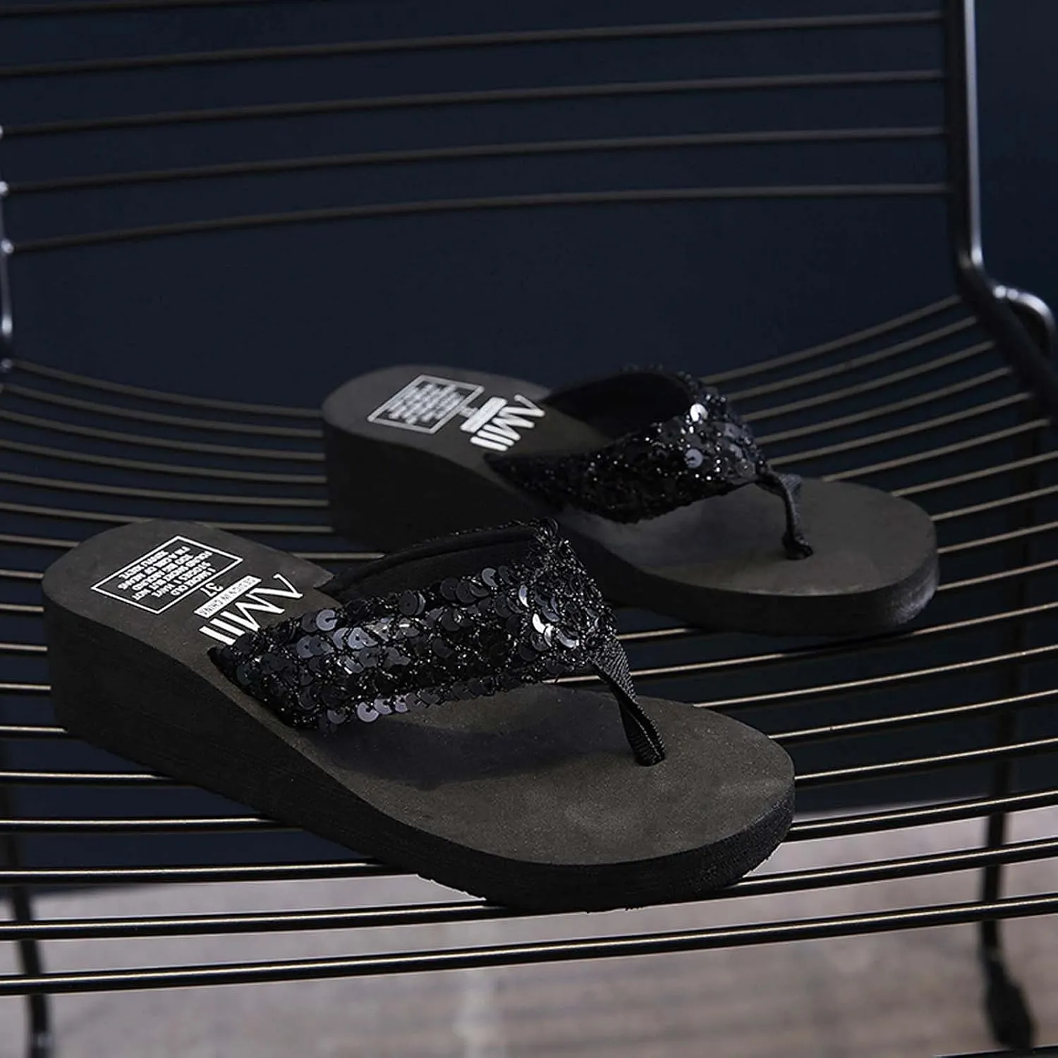 oiangi Glitter Flip Flops Sandals for Women Casual Summer Fashion Thong Open Toe Wedge Platform Slippers