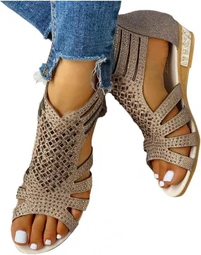 Sandals for Women Casual Summer Womens Sandals Low Wedges Peep Toe Wrapped Sexy Cute Diamond Dressy Sandalias Sandals for Women