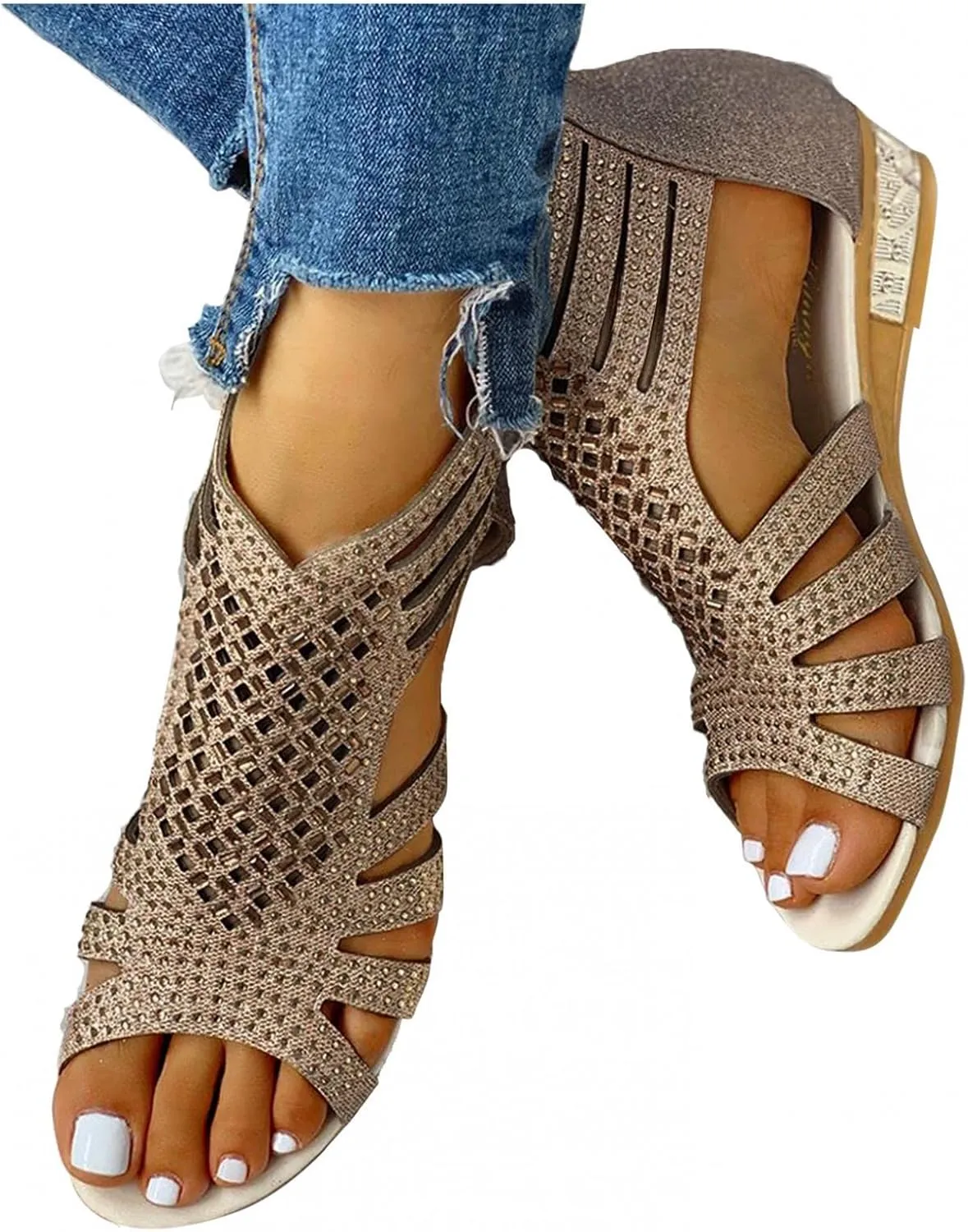 Sandals for Women Casual Summer Womens Sandals Low Wedges Peep Toe Wrapped Sexy Cute Diamond Dressy Sandalias Sandals for Women