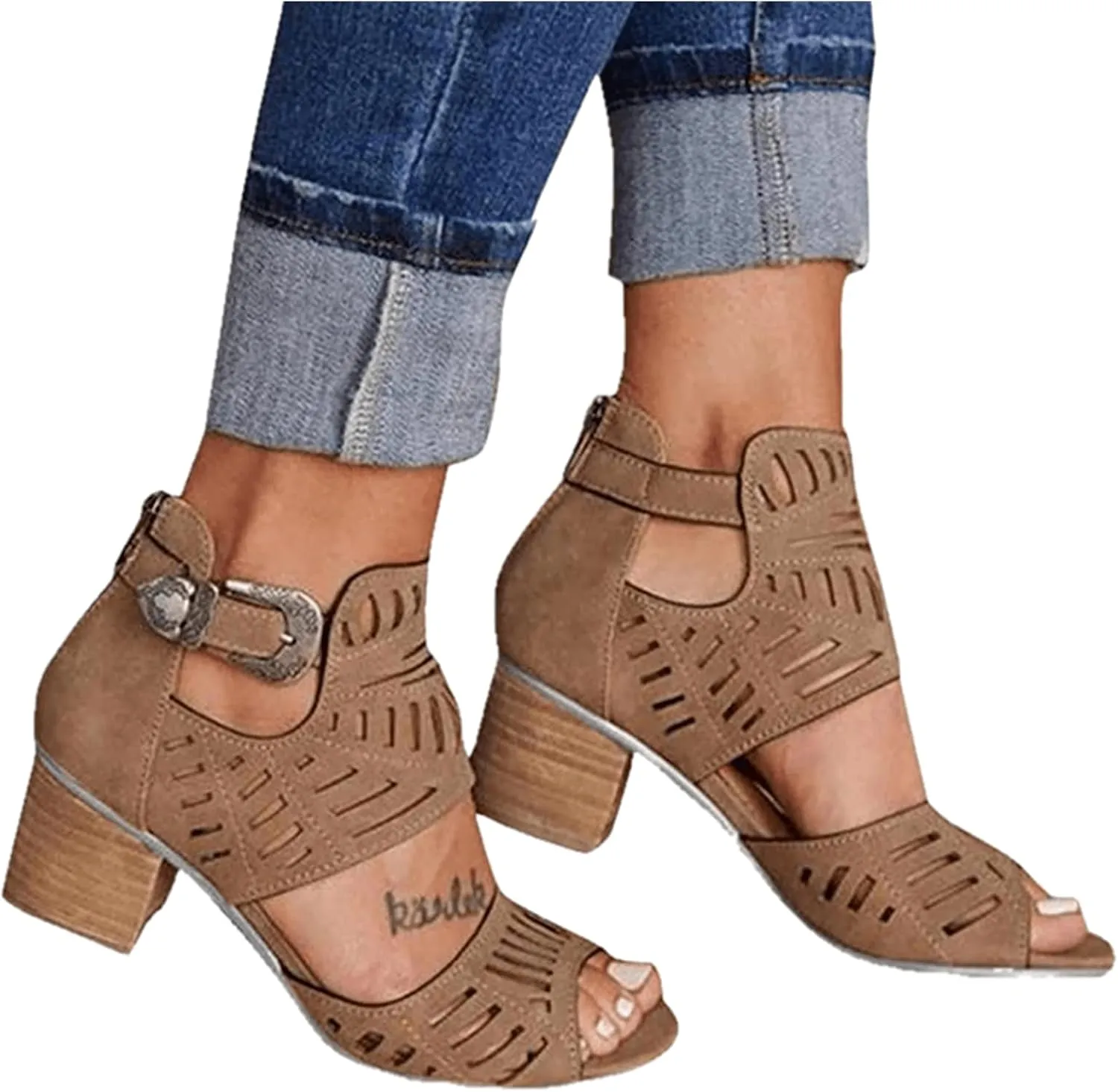 Sandals For Women,Womens Fashion Ankle Strap Heel Sandals Low Block Heel Casual Dressy Summer Open Toe Strappy Sandals
