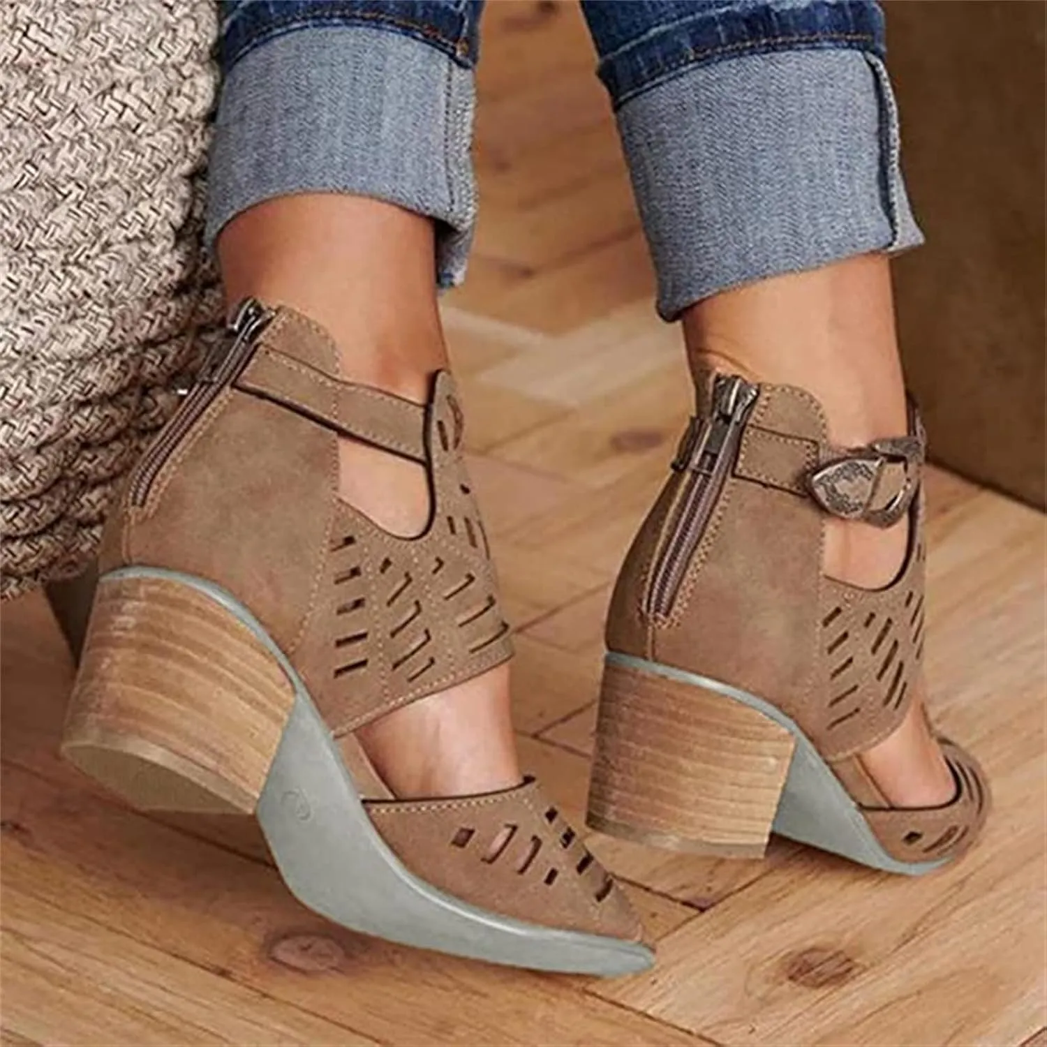 Sandals For Women,Womens Fashion Ankle Strap Heel Sandals Low Block Heel Casual Dressy Summer Open Toe Strappy Sandals
