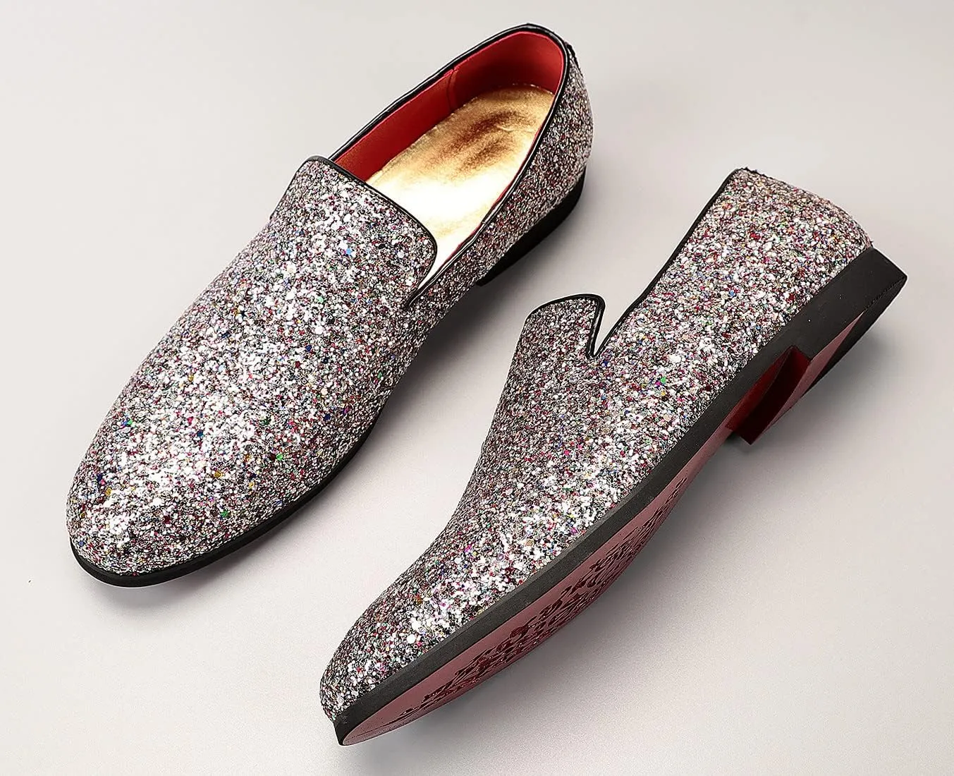 Santimon Mens Glitter Loafers Slip-On Dress Shoes  Sparkly Tuxedo & Suit Shoes for Weddings, Parties, and Formal Events