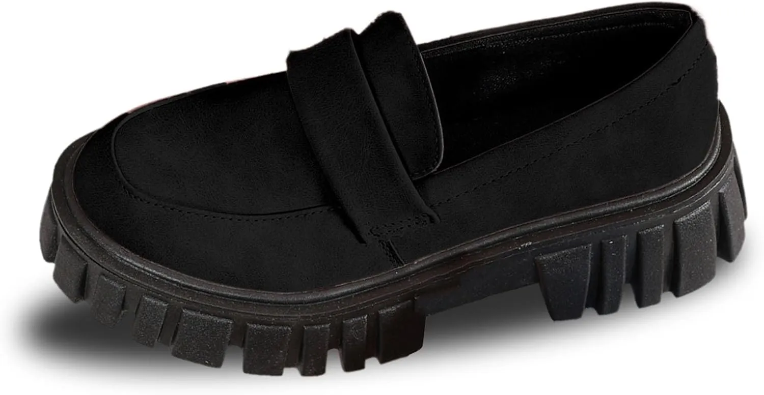 Slip-On Loafers for Women Leather Work Shoe Chunky Business Shoe Comfortable Dress Shoes Casual Platform Shoes