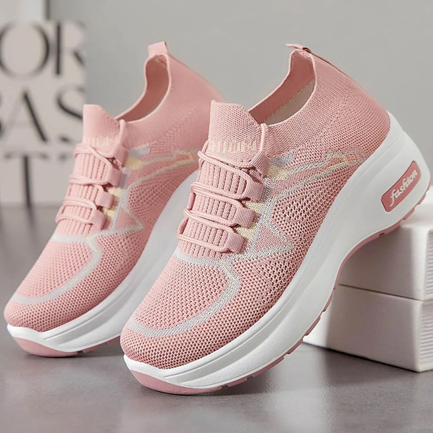 Sneakers for Women Casual Women's Comfortable & Breathable Mesh Loafers Slip On Sneakers Flat Walking Laces Women Height Increasing Shoes