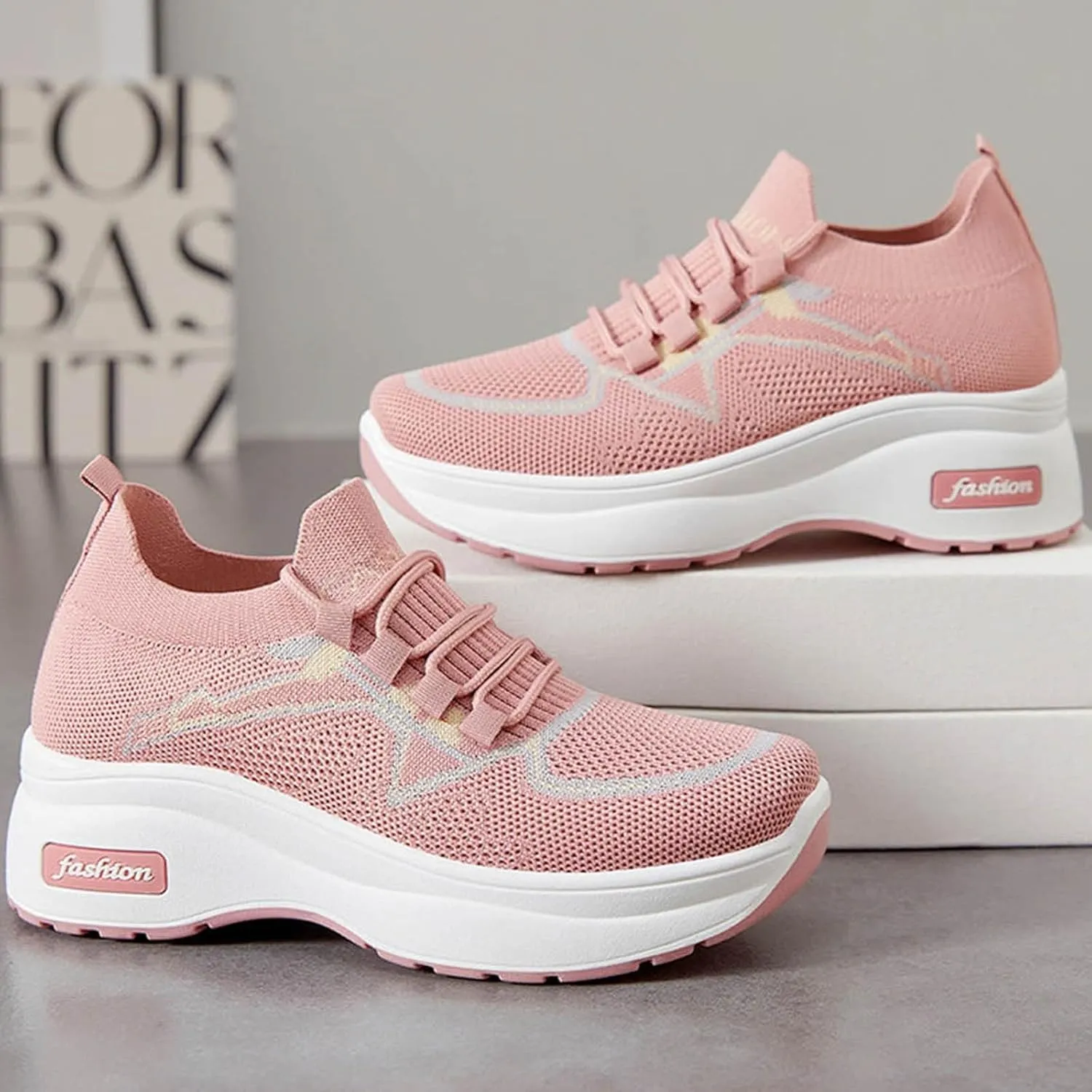 Sneakers for Women Casual Women's Comfortable & Breathable Mesh Loafers Slip On Sneakers Flat Walking Laces Women Height Increasing Shoes