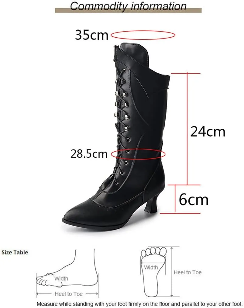 VULTRO Womens Retro Boots Ladies Lace Up Mid Calf Knee High Military Combat Biker Boots