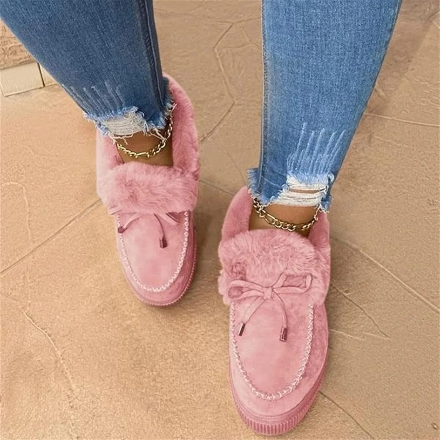 Winter Boots For Women 2024 Warm Fur Lined Snow Boots Outdoor Short Ankle Booties Slip On Comfortable Loafers Shoes