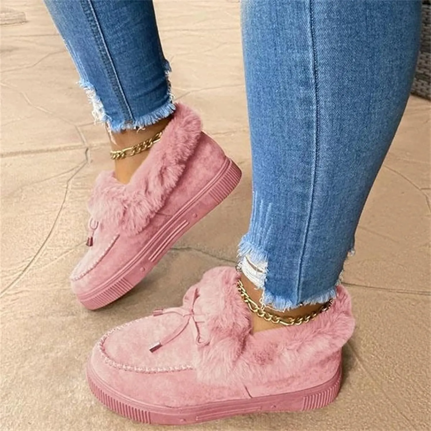 Winter Boots For Women 2024 Warm Fur Lined Snow Boots Outdoor Short Ankle Booties Slip On Comfortable Loafers Shoes