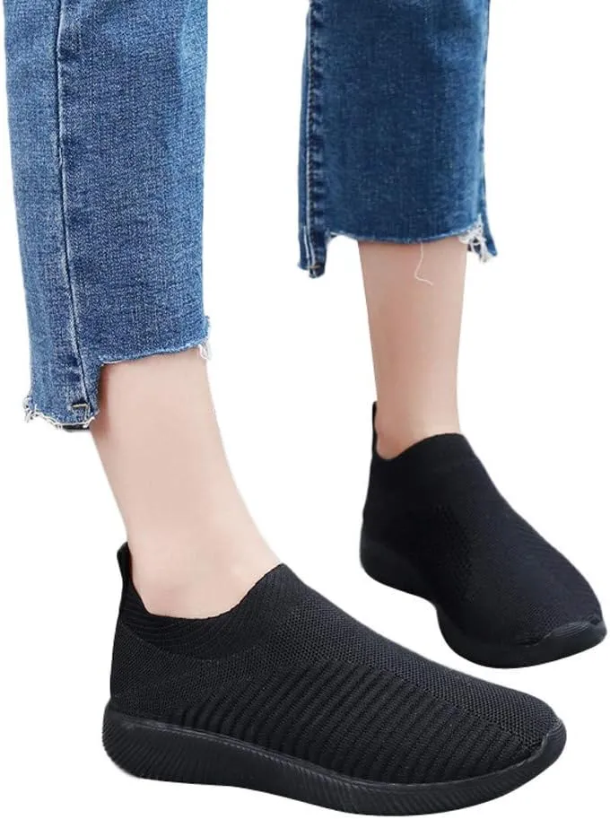 Women's Fashion Sneaker Mesh Slip On Black Non Slip Shoes for Women Comfortable Mens White Running Shoes Womens Loafer Flat Non Slip Sneakers for Women