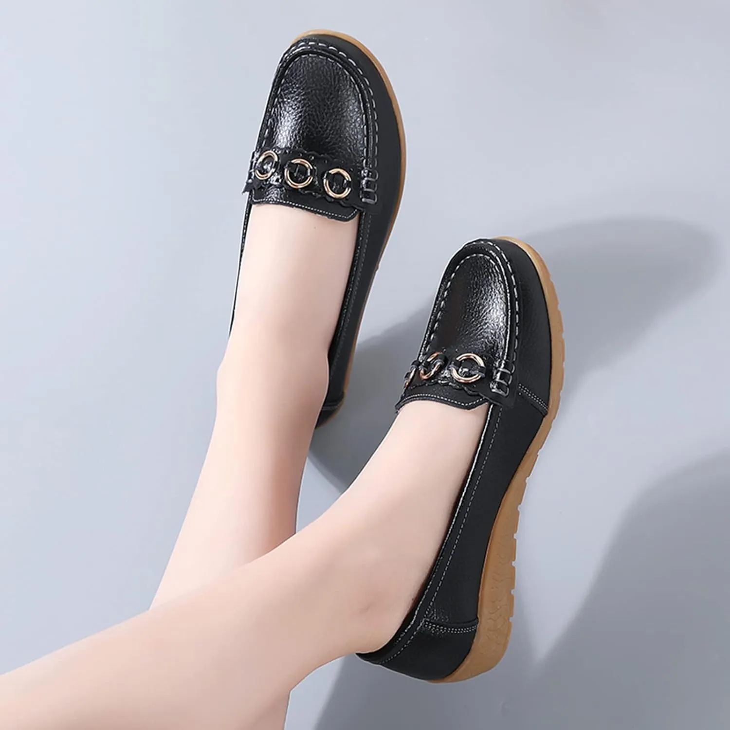 Women's Flats Shoes Casual Slip On Shoes Lightweight Penny Loafers Comfort Wide Loafers with Arch Support