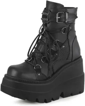 ZBYY Women's Combat Ankle Boots Zipper Lace Up Chunky Military Platform Shoes Wedge Heel Studded Goth Mid Calf Combat Booties